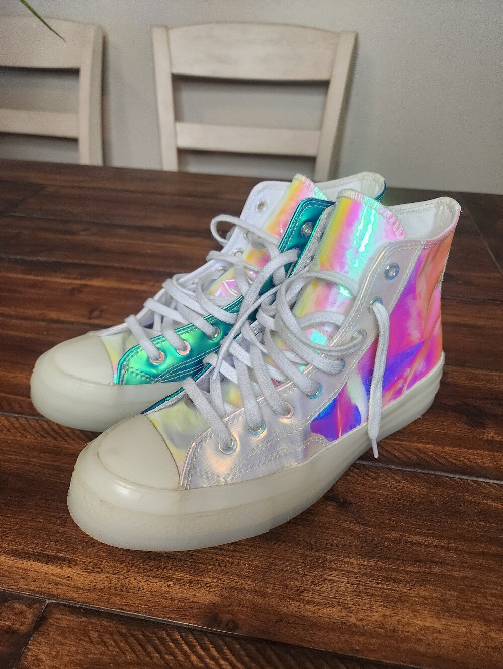 Converse Iridescent Premium High Tops | White Iridescent | Men's 7, Women's 9